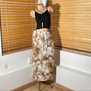 NWT Sz L Messini Beige white tie dye Maxi Long Boho Skirt So on style & Comfy